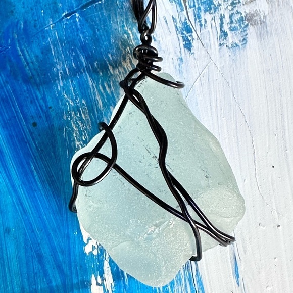 Mississippi gulf Sea Glass Pendant Necklace Wire Wrapped Artisan Handmade 4174 B - Picture 1 of 12